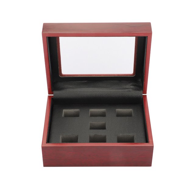 Solid Wood 7 Hole Championship Ring Display Box Exquisite Craftsmanship for Football, Basketball, Baseball, Hockey Rings