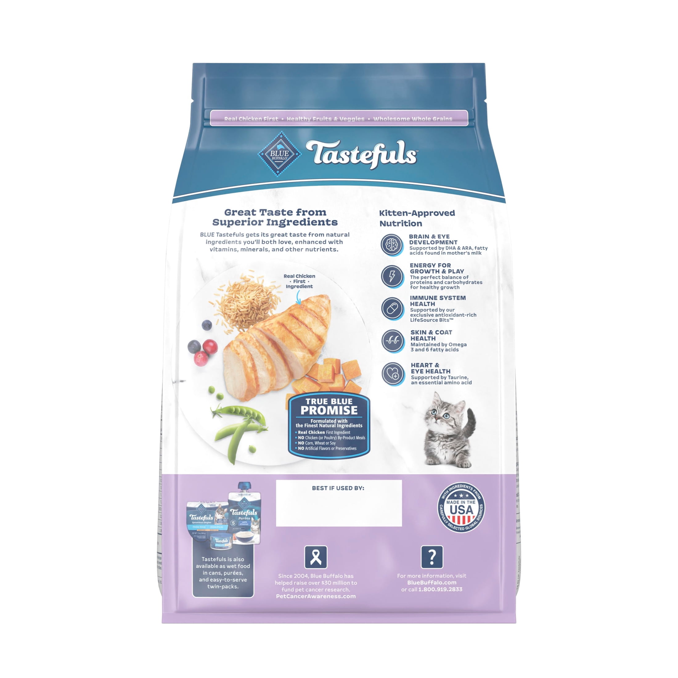 Blue Buffalo Tastefuls Kitten Food with DHA, Dry Cat Food, Chicken & Brown Rice, 3lb Bag