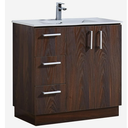 Infurniture 35 Bathroom Vanity With Ceramic Sink In Brown Elm Wood Infurniture 35 Bathroom Vanity With Ceramic Sink In Brown Elm Wood Texture Finish