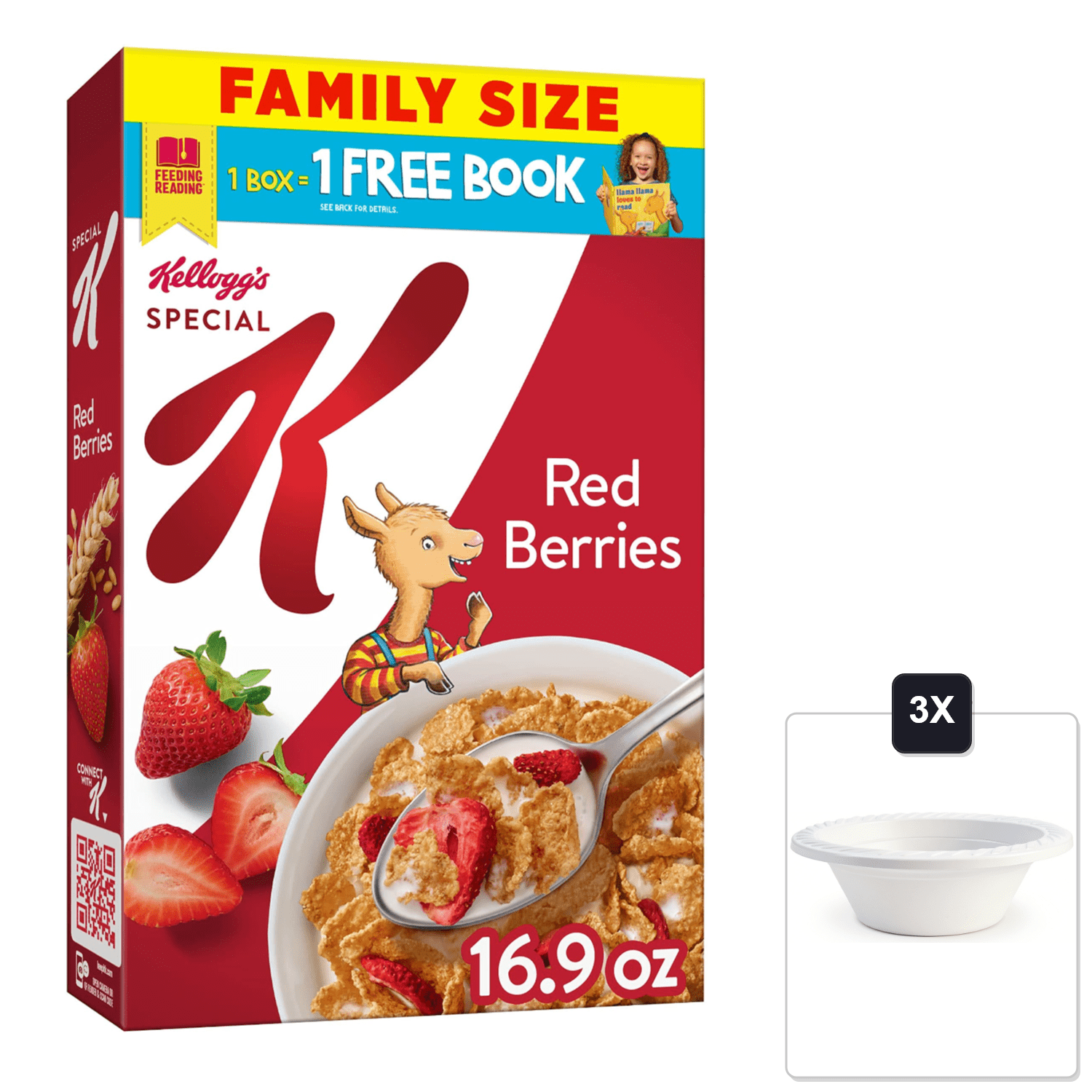 Special K Breakfast Cereal Red Berries, 16.9 oz & 3x 12oz Disposable Plastic Bowl