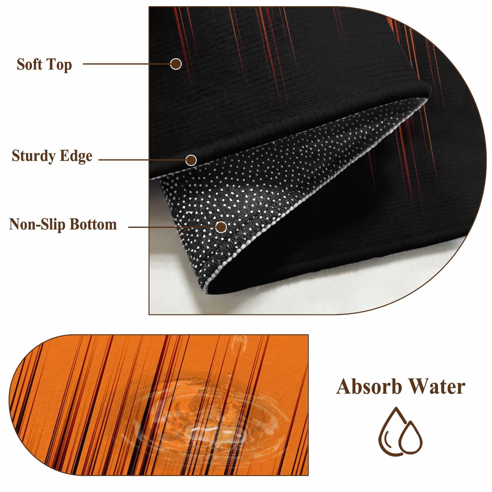 Round Area Rugs Collection 7 Ft, Burnt Orange Black Ombre Non-Slip Residential Carpet, Modern Abstract Striped Gradient Indoor Crawling Mats Runner Rugs for Living Room/Dining Room/Bedroom