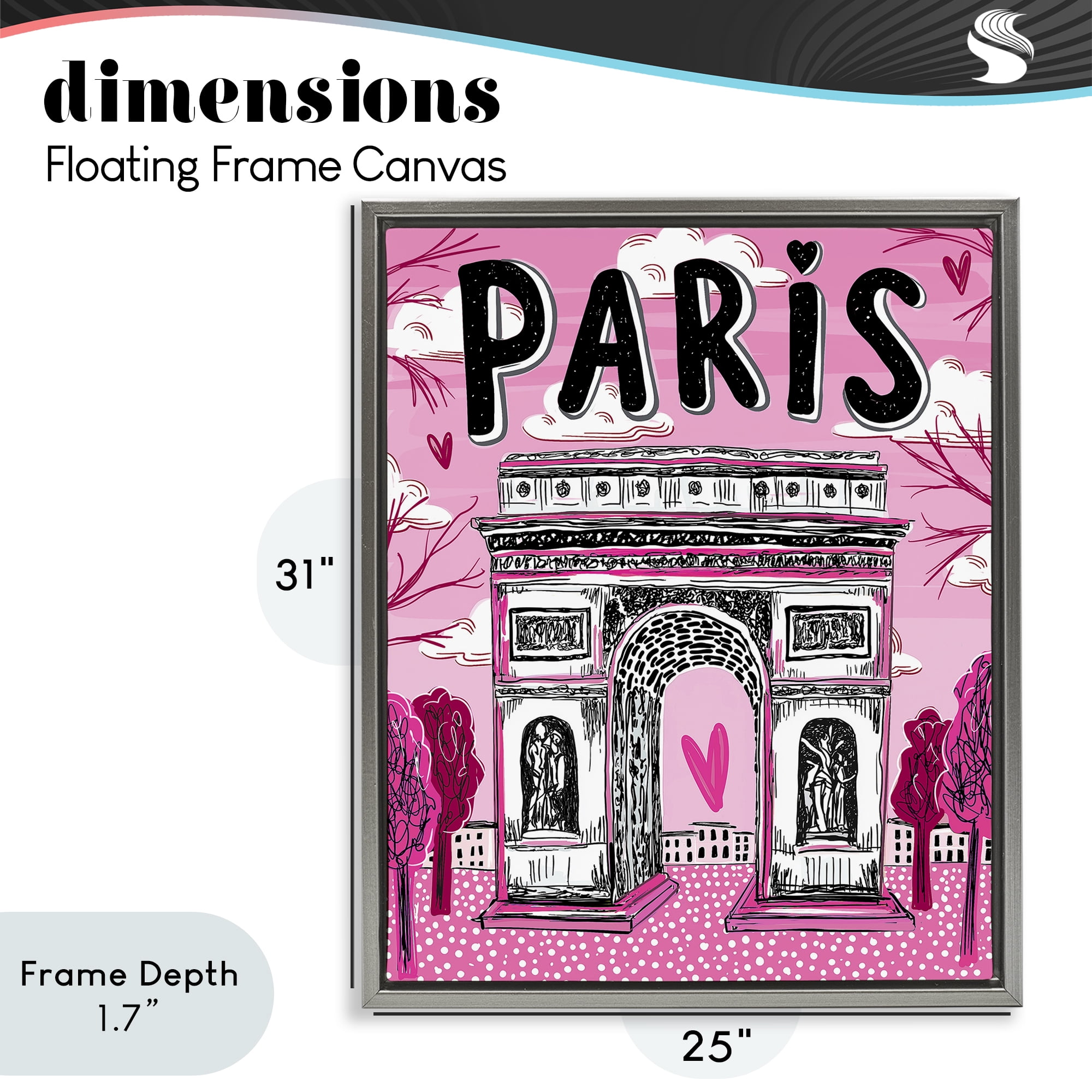 Stupell Industries Romantic Paris Arc de Triomphe Gray Framed Floater Canvas Wall Art, design by Jess Stempel