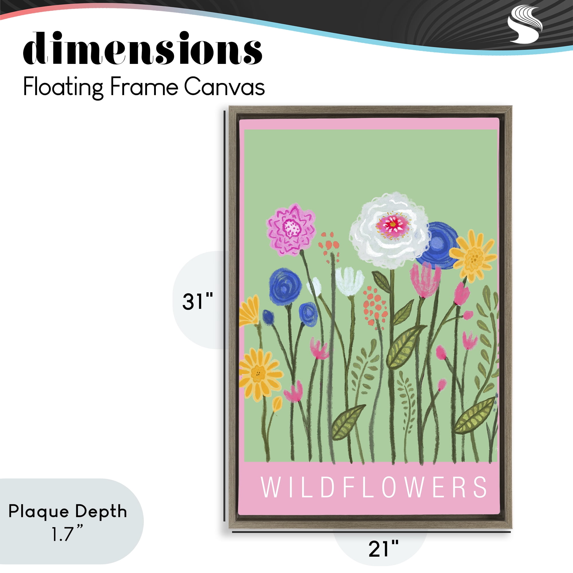 Stupell Industries Wild Flowers with Pink Border Brown Framed Floater Canvas Wall Art, design by Elizabeth Medley