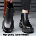 thumbnail image 3 of Men's Genuine Leather Slip On Chunky Platform Chelsea Boots Luxury Round Toe Lug Sole Work Dress Boots Casual Non Slip Ankle Boots, 3 of 6