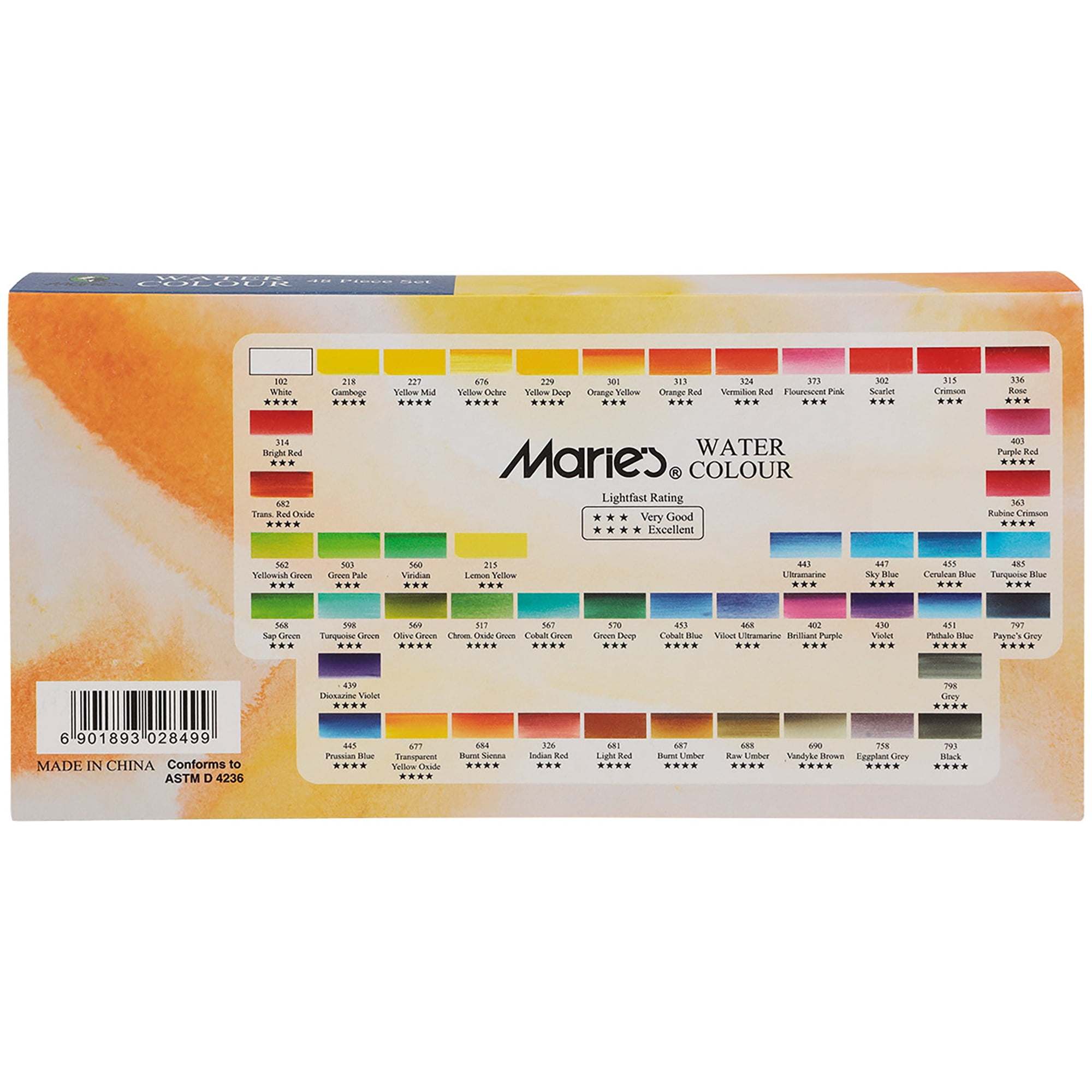 Marie's Artist Watercolor Paint Set - Professional Plein Aire Kit High Pigment & Brushes for Artsits, Painters, Students, & More! - 48 Half Pans Assorted Colors