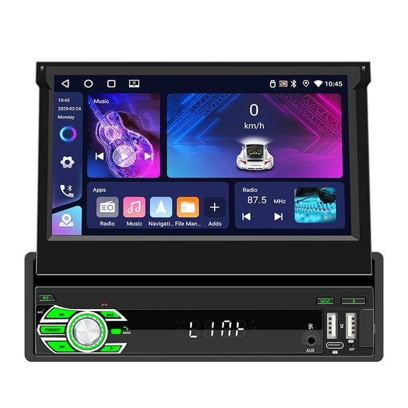 Zcargel Double DIN Car Stereo GPS Navigation, Android Car Player 7 Inch Capacitive Retractable Screen Head Unit, 4GB 64GB, WiFi Bluetooth 5.1, Built-in CarPlay & Android Auto, Stereo FM/AM Radio
