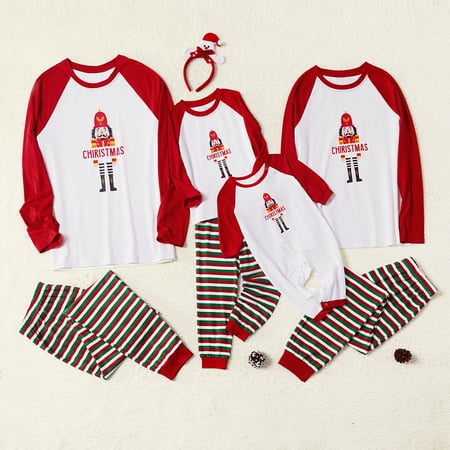 PatPat Christmas Contrast Top and Striped Pants Family Matching Pajamas ...