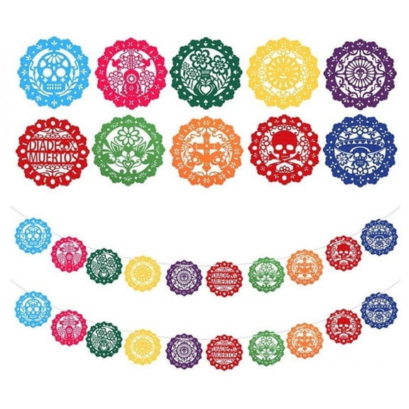 vlrwzc Mexican Themed Banners Day of the Dead Banners Dia De Los Muertos Garland Colorful Mexican Fiesta Papel Picado Banner for Fiesta Birthday Party Decorations Indoor Decor Flag