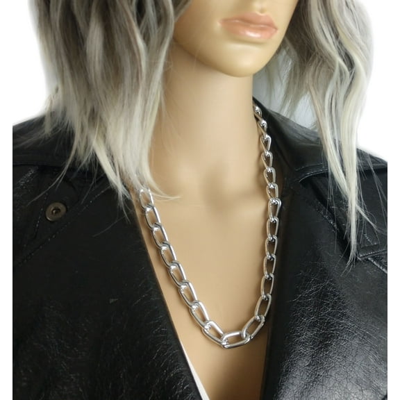 Lightweight Narrow Curb Chain Punk Statement Necklace 24" Silver Tone Ladies Adult Women