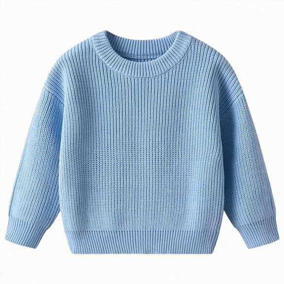 Toddler Boys Ribbed Crewneck Knit Sweater,Long Sleeve Basic Pullover,Cozy Winter Top 6-9 Months