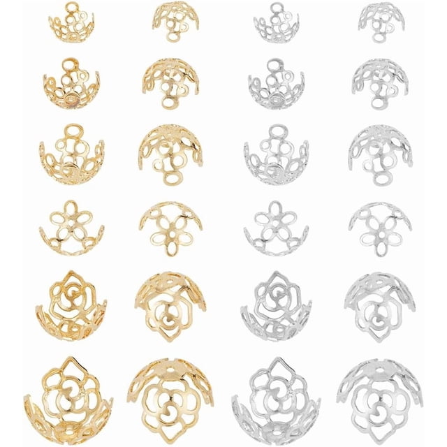 48 tapas de flores de oro de 18 quilates con espaciadores, tapas de pétalos, cuentas sueltas de larga duración.