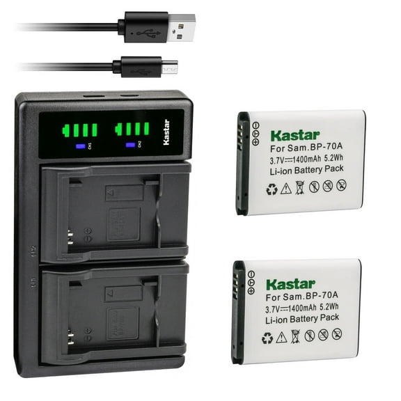 Kastar 2-Pack BP-70A Battery and LTD2 USB Charger Replacement for Samsung AQ100, DV50, DV90, DV100, DV101, DV150F, ES30, ES65, ES67, ES70, ES71, ES73, ES74, ES75, ES78, ES80, ES81, ES90, ES91 Camera