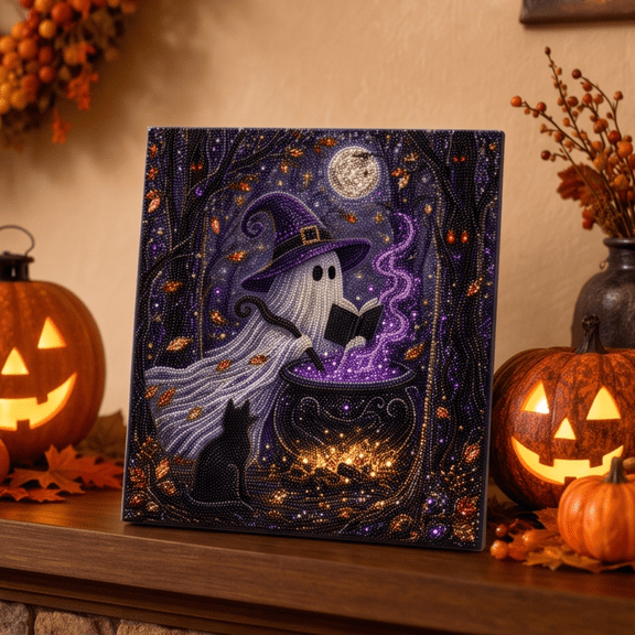 Halloween Pearl Dimond Art DIY Kit, Spooky Ghost 5D Diamond Painting Crafts, No Frame, Beginner DIY Fall Home Decor Wall Art,Seasonal Party Gift