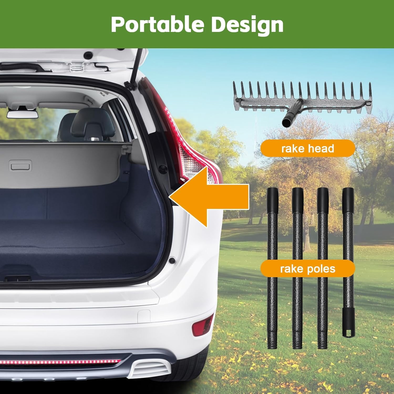 LCOKEIY 77" Adjustable Garden Rake for Leaves with 17 Tines, Heavy Duty Metal Thatch Rake for Lawn Yard Loosening soil