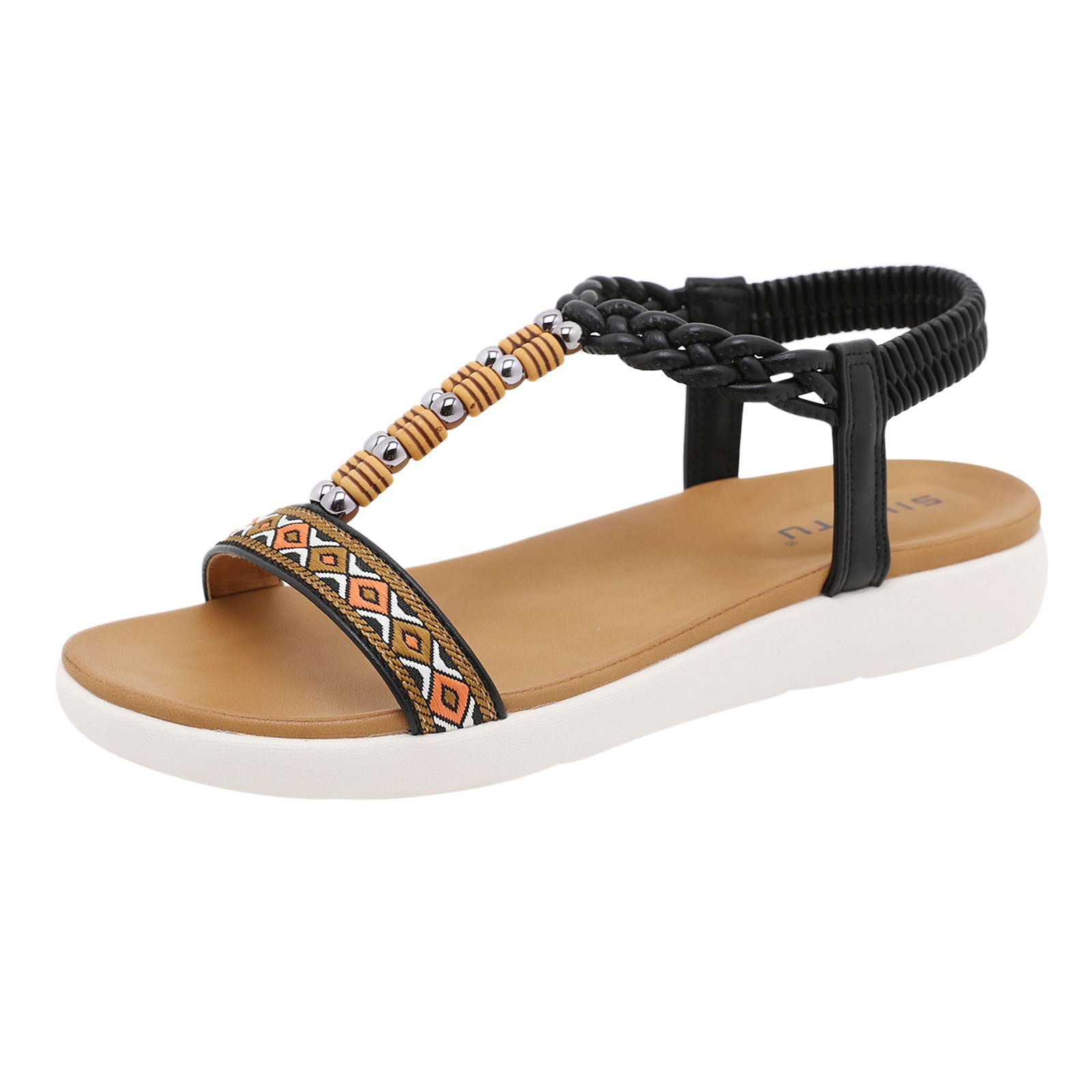 Bear Traps Sandals for Women Shoes Summer Ethnic Style Beach Seaside Bohemian Vintage Beaded Low Heels Sandals Cowhide Sandals Women on Clearance