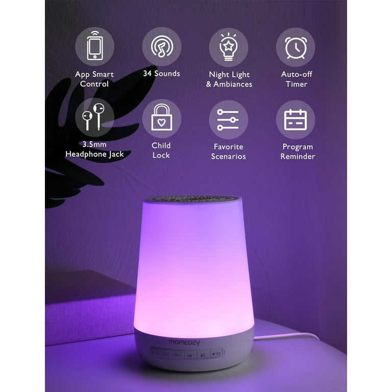 Momcozy Baby Sound Machine, 34 Soothing Sounds, 7-Color LED Night