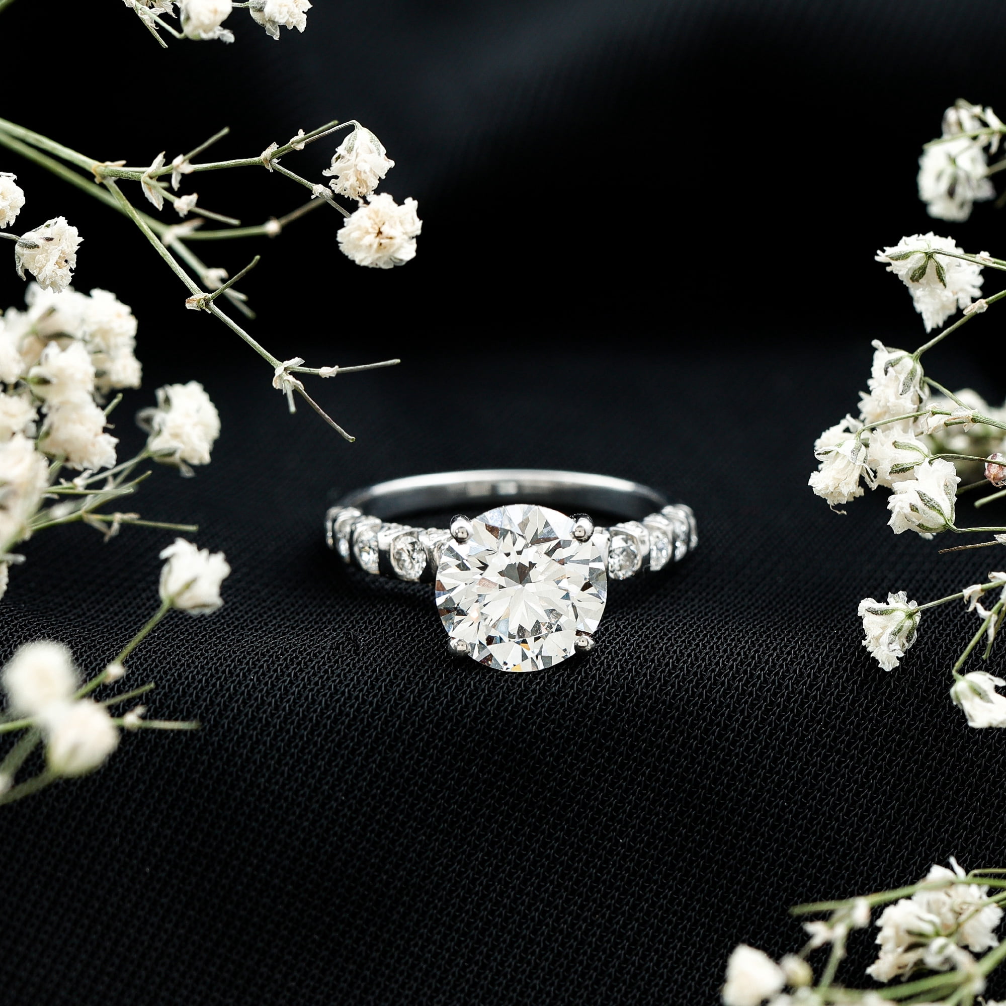 Rosec Jewels IGI Certified Lab Grown Diamond 3 Carat Engagement Ring for Women - E-VS1 Quality - Round Diamond Solitaire Ring, 10K White Gold, US 8.50