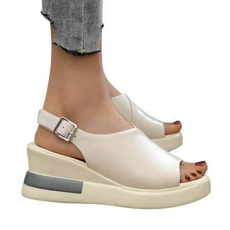 

Cathalem Taupe Sandals for Women Women’s Summer Platform Wedge Heel Sandals Comfortable Wide Width Wedge Sandals for Women Beige 8
