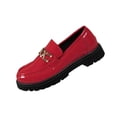 thumbnail image 2 of absuyy Womens Red Chunky Platform Loafers Gold Buckle Patent Faux Leather Slip On Heeled Dress Shoes Comfortable Casual Fashion Loafers,Size 6.5, 2 of 8