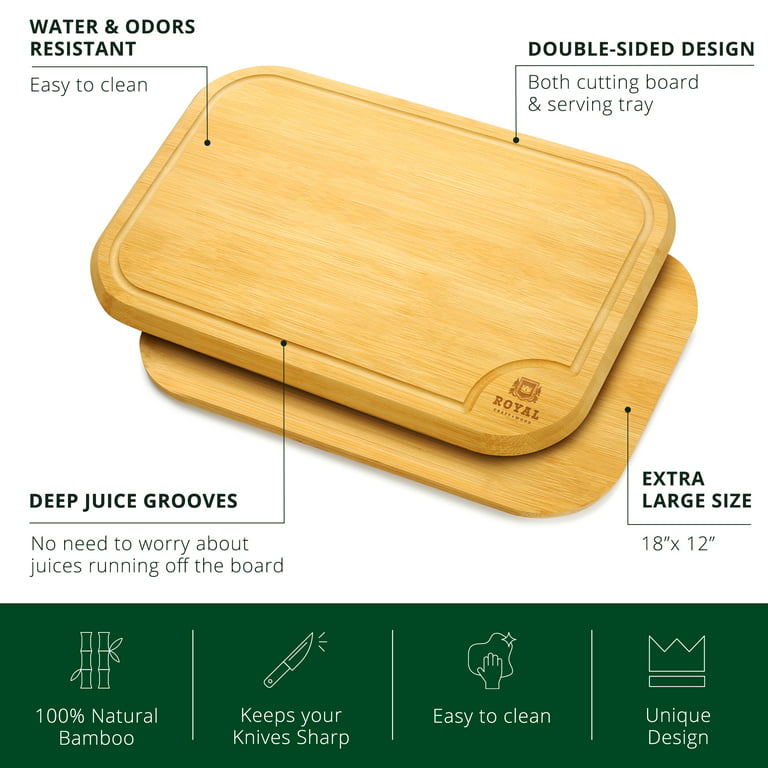 Organic Bamboo Cutting Board with Juice Groove - Kitchen Chopping Board for Meat