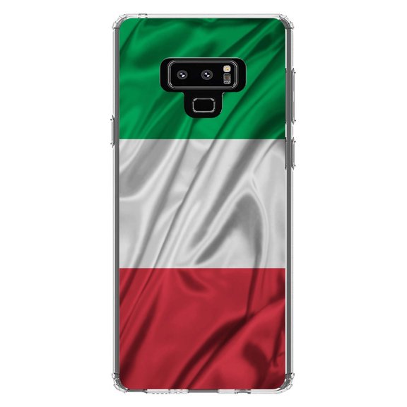 DistinctInk Clear Shockproof Hybrid Case for Samsung Galaxy Note 9 - TPU Bumper, Acrylic Back, Tempered Glass Screen Protector - Italian Flag Italy Waving Red White Green - Italy