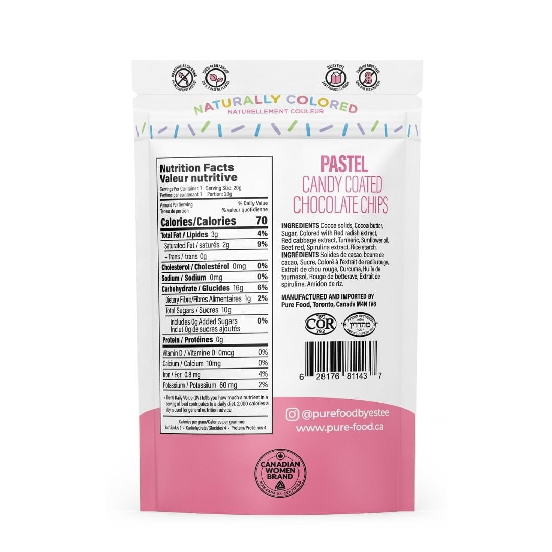 Pure Food By Estee Pastel Rainbow Candy Coated Chocolate Chips, 5oz | Cosmic Brownie Sprinkles | Vegan Chocolate | Natural Rainbow Chips Sprinkles | Mini Colored Chocolate Chips for Baking