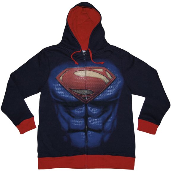 DC Comics Man Of Steel Navy Blue Zip-Up Hoodie Sweatshirt | S