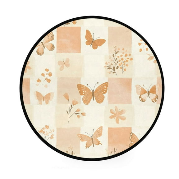 BZSMCE Round Decorative Floor Mat Butterfly Garden Pattern 36.2IN