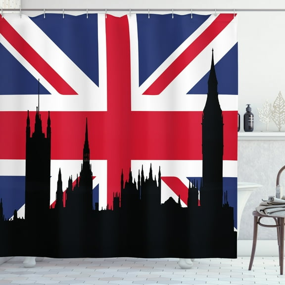 Ambesonne Union Jack Shower Curtain, Historic Urban UK, 69"Wx84"L, Royal Blue Black Red