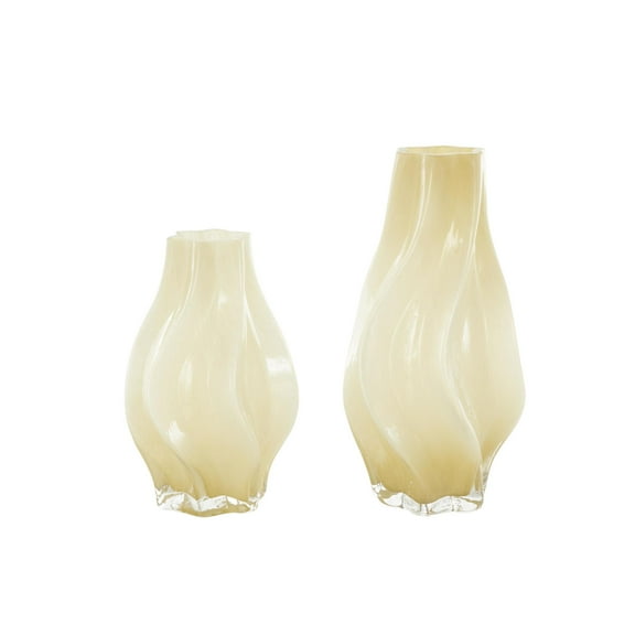 DecMode 13", 9"H Abstract Wavy Ombre Yellow Glass Vase, Set of 2