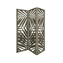 Sg-363 Tropical Leaf Design 3 Panel Wooden Papete Screen Room Divider - Grey