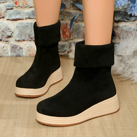 Taylonsss Women's Adjustable Fold-Down Wedge Heel Ankle Boots with Rope Texture for Fall and Winter Plus-Size Comfortable Warm Thick-Soled Short Boots