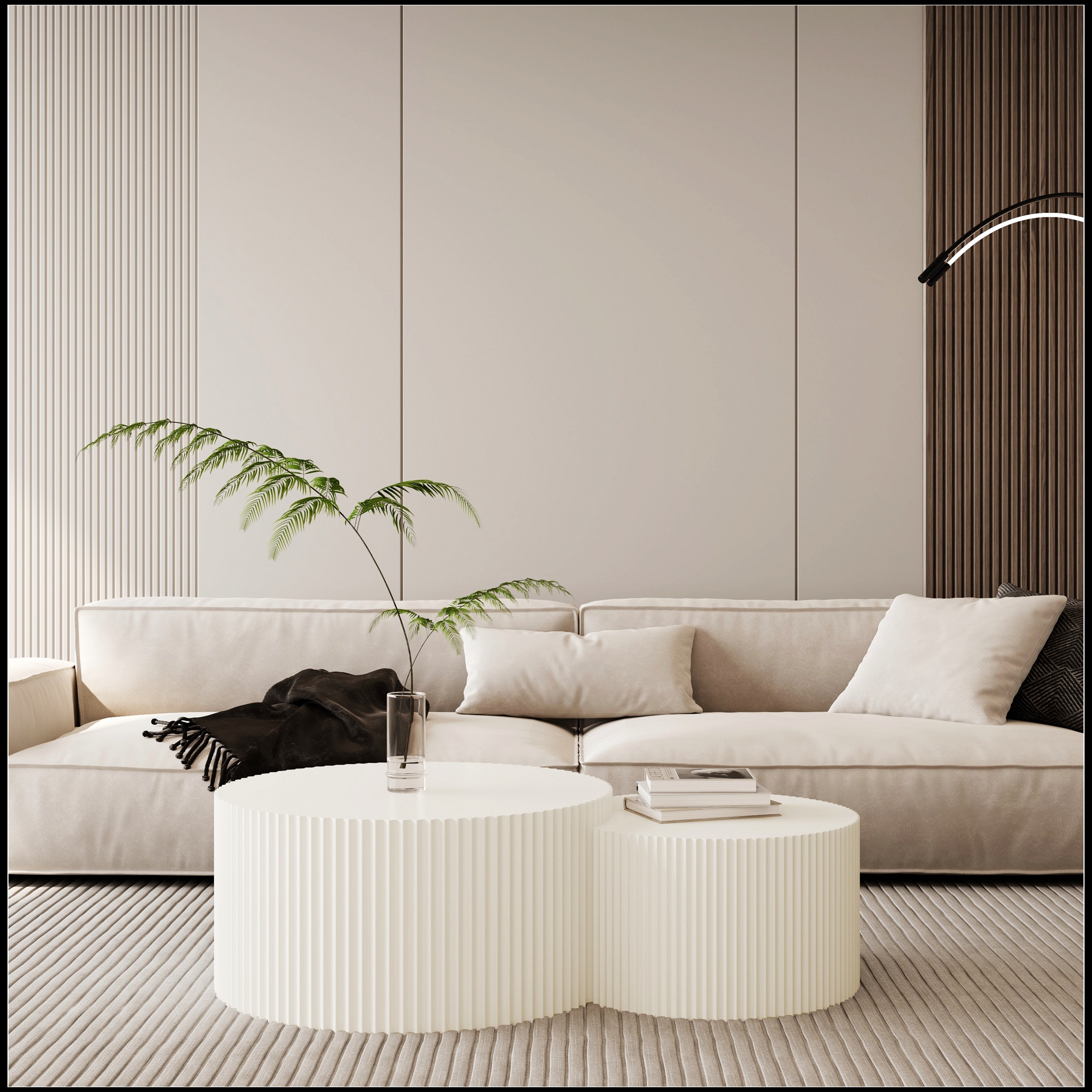 Vertical Stripe Design Nesting Coffee Table Set for Living Room, Bedroom, Beige(Set of 2 Pieces)