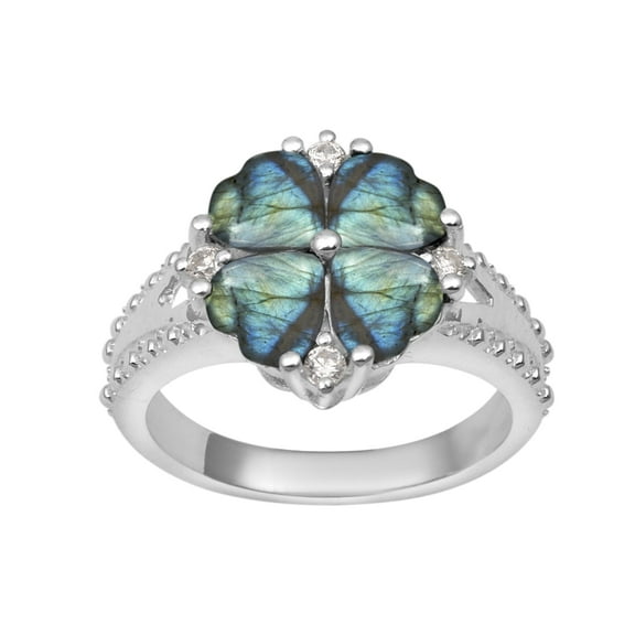 5 MM Heart Shape Labradorite 925 Sterling Silver Women Cluster Valentines Day Gifts Ring