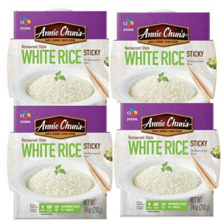 Annie Chun's - Cooked White Sticky Rice: Instant, Microwaveable, Gluten  Free, Vegan, Low Fat and Delicious, 7.4 Oz Pack of 4