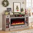 thumbnail image 2 of OKD Farmhouse Electric Fireplace TV Stand for TVs up to 80", Entertainment Center with Fireplace and Adjustable Shleves, Light Rustic Oak, 2 of 7