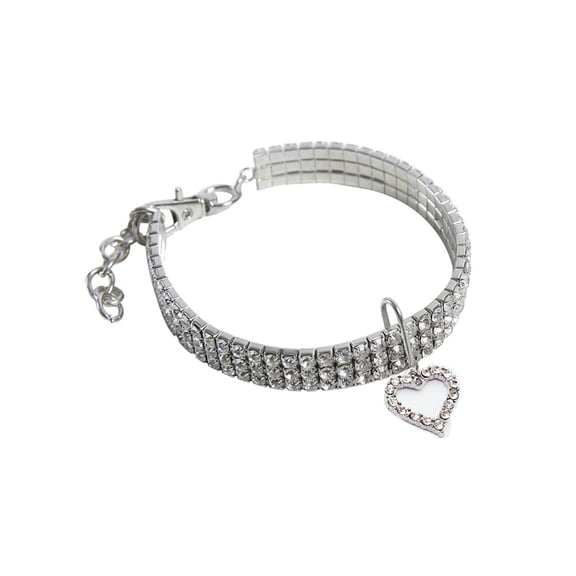 Rhinestone Pet Collar Crystal with Heart Pendant, Sparkling Jewelry for Cats and Small Dogs, Party Birthday Photo