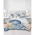 thumbnail image 2 of Quilts Twin Size Bedding Set, Navy Blue Shell Coastal Lightweight Quilted Comforter, Starfish Coral Wooden Ocean Sea Soft Reversible Bedspread Coverlet with Pillow Covers for All Season, 68" x 86", 2 of 7