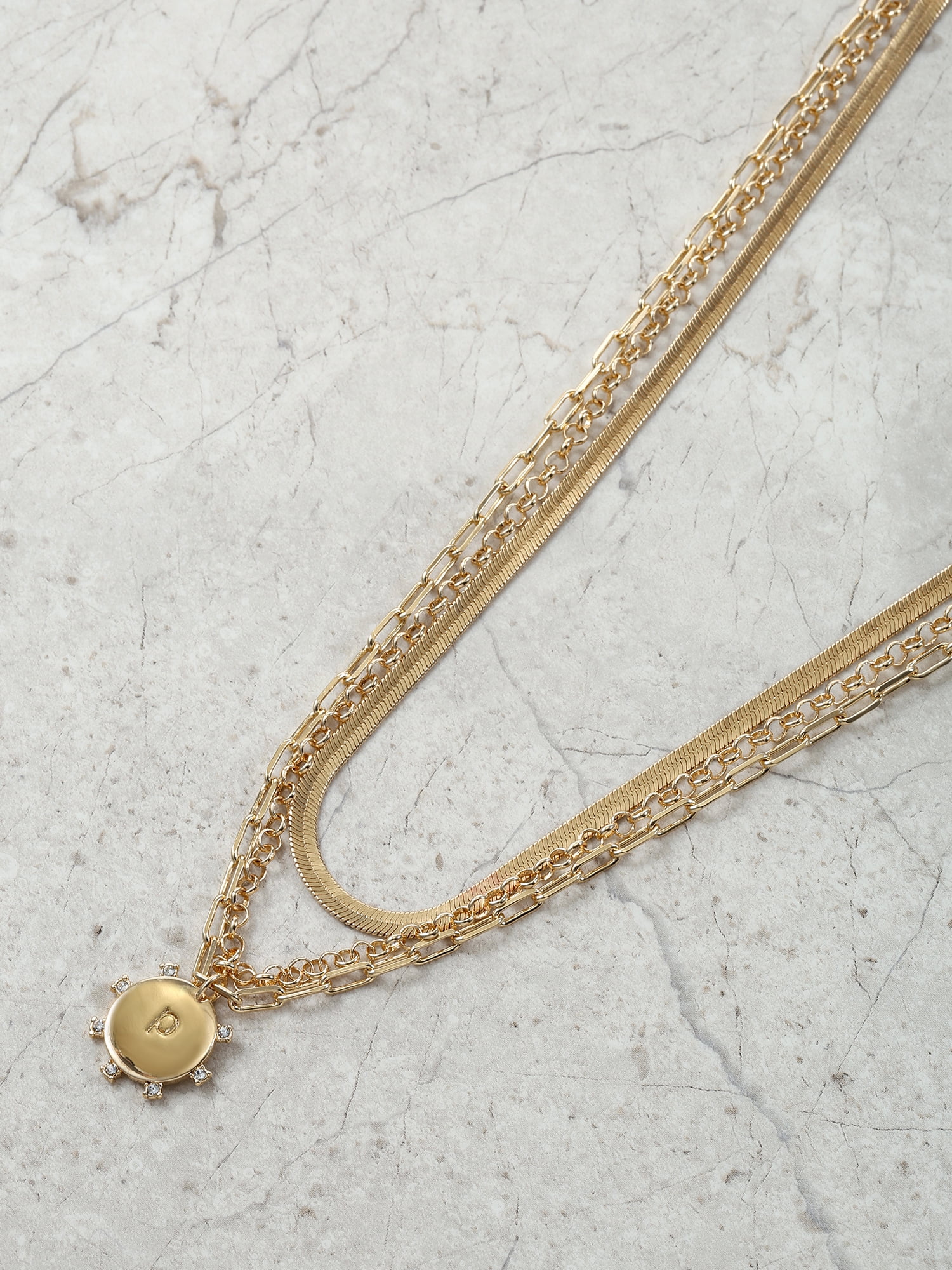 Time and Tru Goldtone Necklace, 3 Piece, Initial P