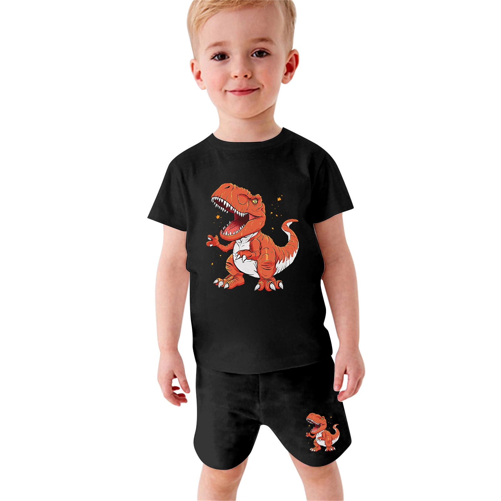 Toddler Kids Baby Boy Casual Dinosaur Print Short-sleeved Shorts Clothes Set With Pockets Boys Baby Boys Girls Hoodie Boys Shorts Wedding Party Set