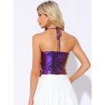 thumbnail image 3 of DARING DIVA Women's Metallic Halter Neck Clubwear Cami Top S Blue Purple, 3 of 5