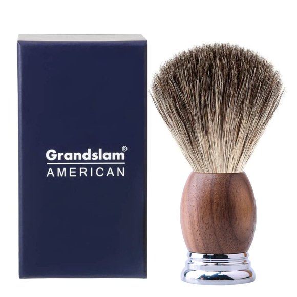 Brocha de afeitar Grandslam de tejón de lujo, brocha de pelo de tejón puro hecha a mano con mango de madera, Base de aleación pesada + cerdas de tejón