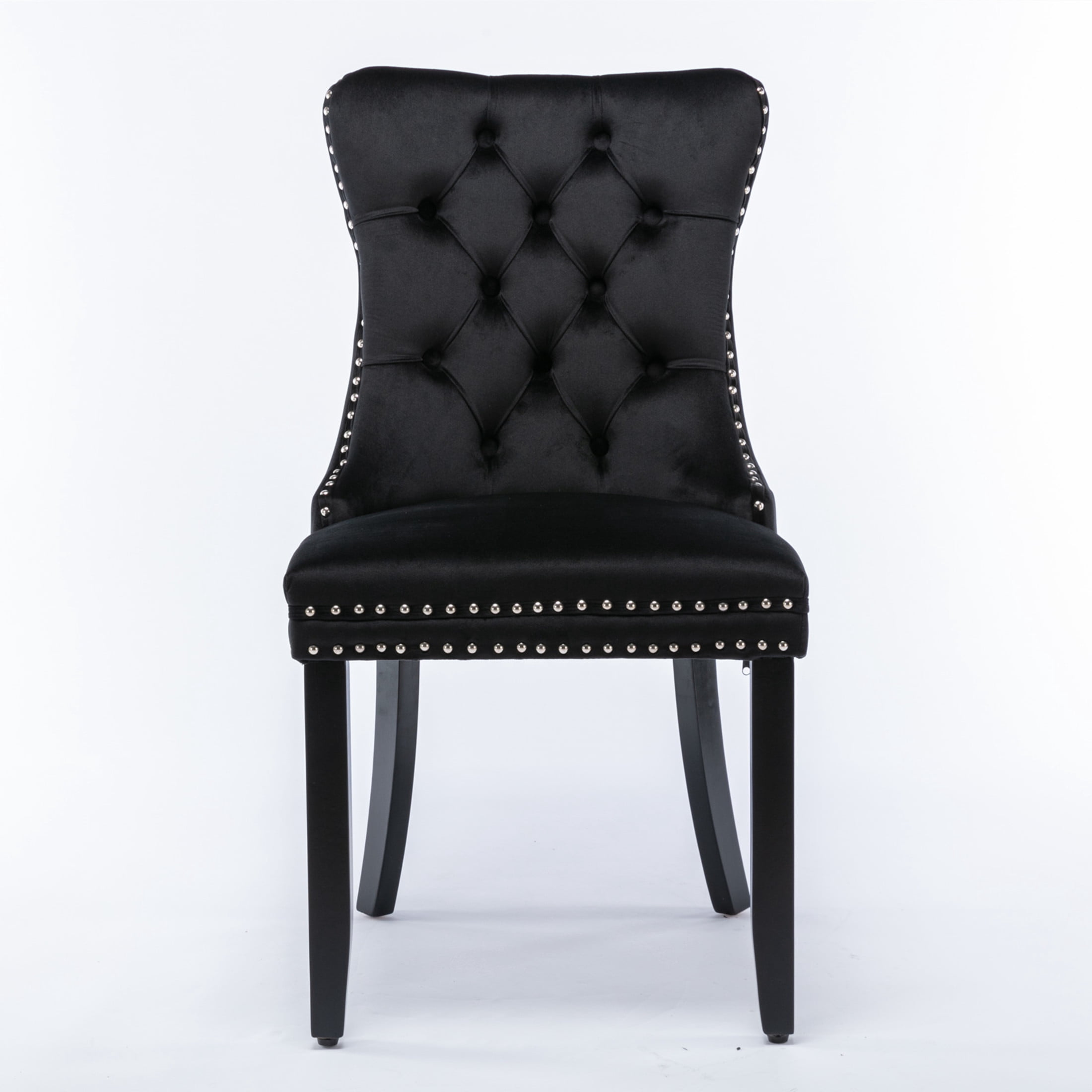 Noble House Tufted Velvet Dining Chair, Nailhead Trim, Solid Wood Legs, Black