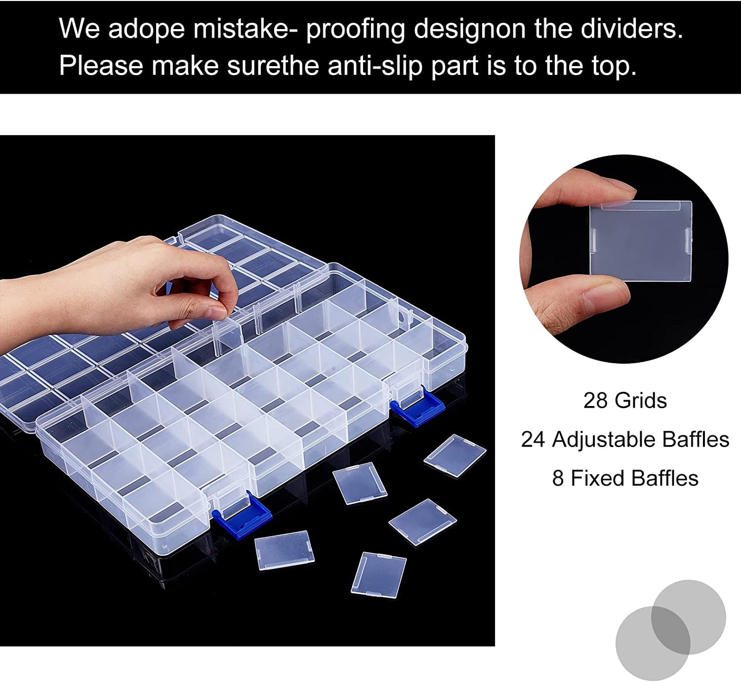 1bag PH 3 Pack Plastic Organizer Box 28 Grids Bead Organizer with Dividers Adjustable Clear Plastic Bead Case Storage Container for Jewelry Beads Earring Fishing Hook Small Accessories Clear