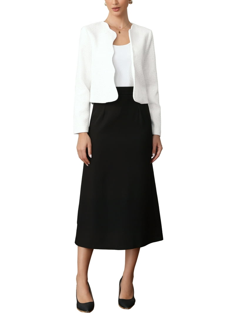 ジャケット・アウター Classic Long Tweed Jacket INSPIRE CHIC Tweed Jackets for Women Long Sleeve Crewneck Open