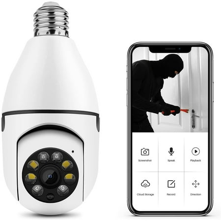 

1080P 360°Rotate Auto Tracking Panoramic Camera Light Bulb Night VisionWireless for WiFi PTZ IP Cam Remote Viewing Security E27 Interface Home Security Webcam Two Way Voice