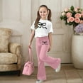 thumbnail image 2 of Two Piece Sets for Girls Short Sleeve Bow T-Shirt Top and Flared Pants Set Girls Spring Outfits Girl Outfits Size 11-12 Years, 2 of 5