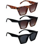 3 Pcs Rectangle Sunglasses for Women, 90’s Vintage Fashion Retro Square Driving Glasses Sun Glasses UV Protection Glasses Eyewear for Girls (Style B)