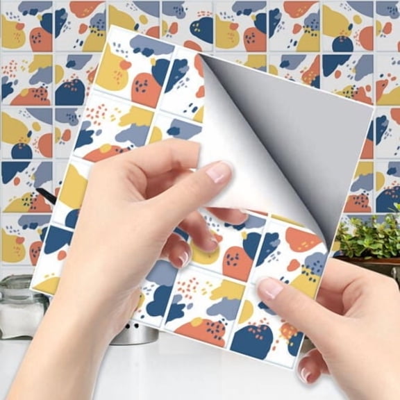 6 Pieces Colorful Floral Floor Tiles (20 x 20 cm) - Self Adhesive Tiles for Kitchen, Living Room, Bathroom and Home Decor. PVC