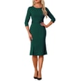 thumbnail image 2 of INSPIRE CHIC Women's Sheath Dress Elegant Crew Neck 3/4 Sleeve Slit Work Belted Pencil Dresses XL Dark Green, 2 of 6